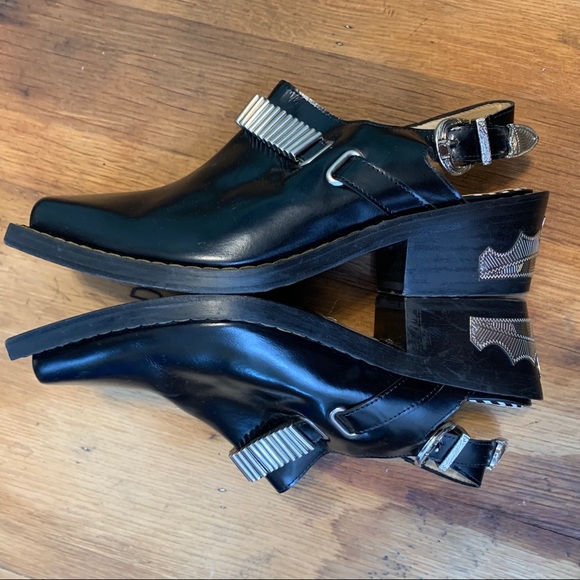 TOGA Pulla Shoes - TOGA Pulla Black Leather Polido Mules + Dust Bag